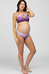 Lavender Ombre Keyhole Front Halter Two-Piece Maternity Bikini Set