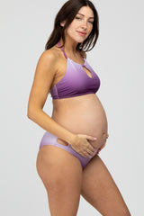 Lavender Ombre Keyhole Front Halter Two-Piece Maternity Bikini Set