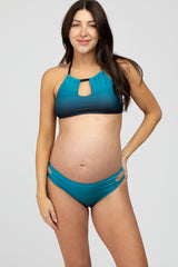 Teal Ombre Keyhole Front Halter Two-Piece Maternity Bikini Set