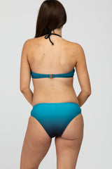 Teal Ombre Keyhole Front Halter Two-Piece Maternity Bikini Set