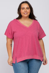 Mauve V-Neck Short Sleeve Side Slit Maternity Plus Top