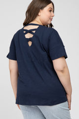 Navy Blue Criss Cross Back Maternity Plus Top