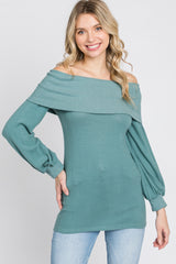 Light Teal Brushed Off Shoulder Fitted Top