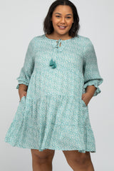 Mint Floral Tiered Long Sleeve Plus Maternity Dress