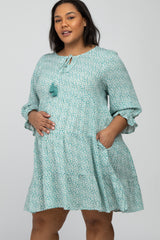 Mint Floral Tiered Long Sleeve Plus Maternity Dress