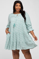 Mint Floral Tiered Long Sleeve Plus Maternity Dress