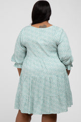 Mint Floral Tiered Long Sleeve Plus Dress