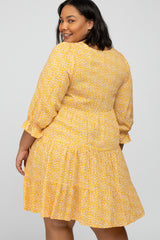 Yellow Floral Tiered Long Sleeve Plus Maternity Dress