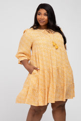 Yellow Floral Tiered Long Sleeve Plus Maternity Dress