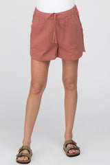 Rust Drawstring Maternity Shorts