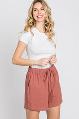 Rust Drawstring Maternity Shorts