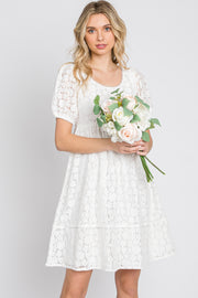 Ivory Floral Lace Short Sleeve Dress