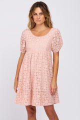 Pink Floral Lace Short Sleeve Dress