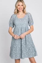 Blue Floral Lace Short Sleeve Dress