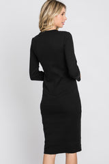 Black Ribbed Button Accent Dress