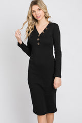 Black Ribbed Button Accent Dress