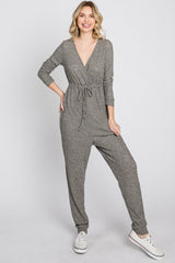 Taupe Ribbed Front Tie Jumpsuit