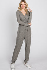 Taupe Ribbed Front Tie Maternity Jumpsuit