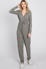 Taupe Ribbed Front Tie Jumpsuit