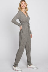 Taupe Ribbed Front Tie Jumpsuit