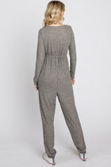 Taupe Ribbed Front Tie Jumpsuit