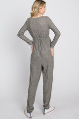 Taupe Ribbed Front Tie Jumpsuit