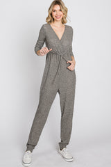 Taupe Ribbed Front Tie Jumpsuit