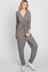 Taupe Ribbed Front Tie Jumpsuit