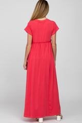 Fuchsia Short Sleeve Babydoll Maternity Maxi Dress