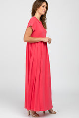 Fuchsia Short Sleeve Babydoll Maxi Dress