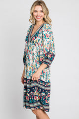 Multicolor Floral V-Neck Dress