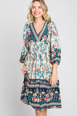 Multicolor Floral V-Neck Dress