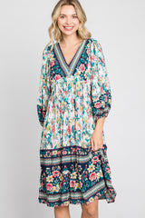 Multicolor Floral V-Neck Dress