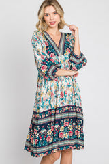 Multicolor Floral V-Neck Dress