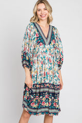 Multicolor Floral V-Neck Dress