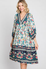 Multicolor Floral V-Neck Dress