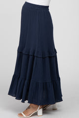 Navy Blue Cotton Gauze Ruffle Tiered Maternity Maxi Skirt