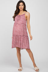 Mauve Floral Paisley Tiered Maternity Dress