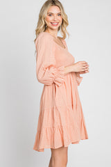 Peach Smocked Tiered 3/4 Ruffle Sleeve Dress