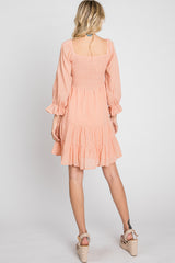 Peach Smocked Tiered 3/4 Ruffle Sleeve Dress