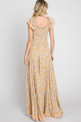 Yellow Floral Smocked Flounce Sleeve Maxi Dress