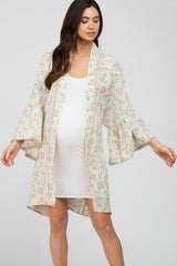 Mint Green Floral Bell Sleeve Maternity Cover Up