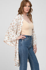 Cream Floral Bell Sleeve Cover Up