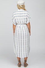 Ivory Striped Button Down Maternity Midi Dress