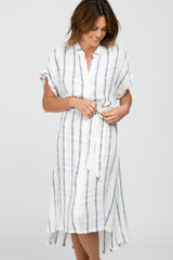 Ivory Striped Button Down Midi Dress