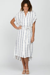 Ivory Striped Button Down Midi Dress