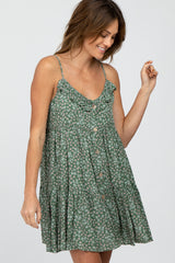 Olive Floral Ruffle Top Button-Down Tiered Maternity Dress