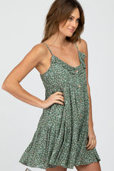 Olive Floral Ruffle Top Button-Down Tiered Dress