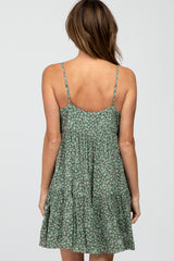 Olive Floral Ruffle Top Button-Down Tiered Dress