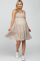 Grey Plaid Tiered Maternity Dress